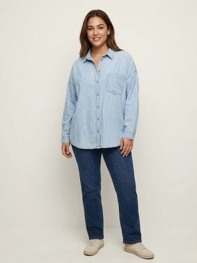 Zara Oversized Light Wash Denim Chambray Button Down Size Large Oversized Summer